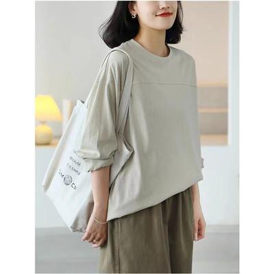 Frauen Herbst Persönlichkeit Spleiß Locker Lässig Vintage T-Shirt Koreanisch O-Ausschnitt Einfarbig Langarm T-Shirt