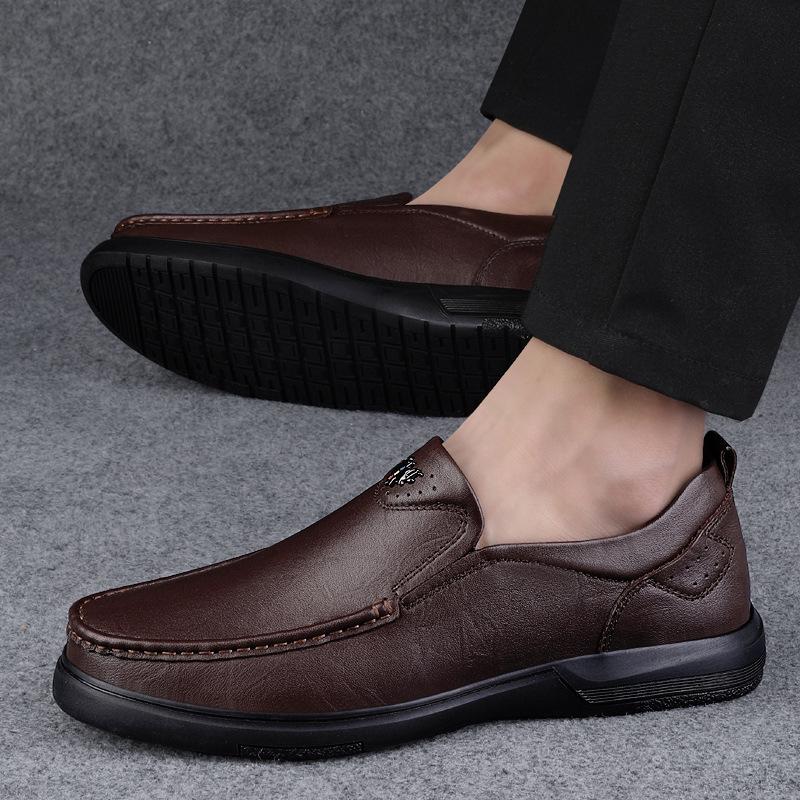 Men's shoes loafer leather shoes business dress casual shoes spring low-top foot cover leather first-layer cowhide surface single shoes