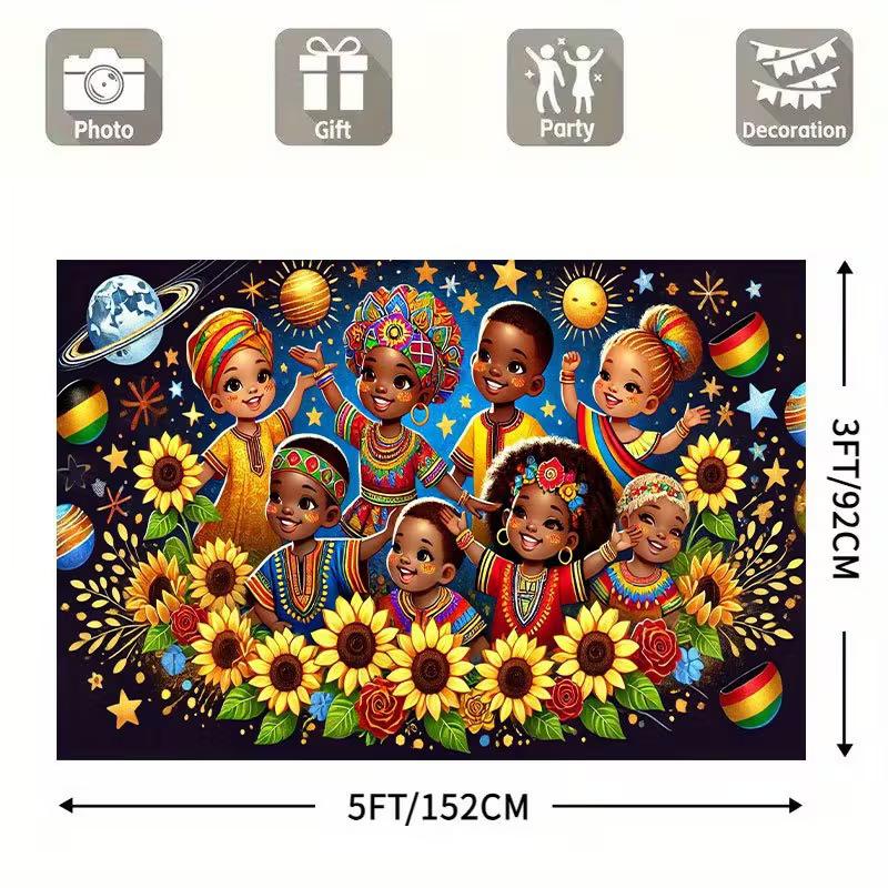 2D Black History Month Happy African Children Background