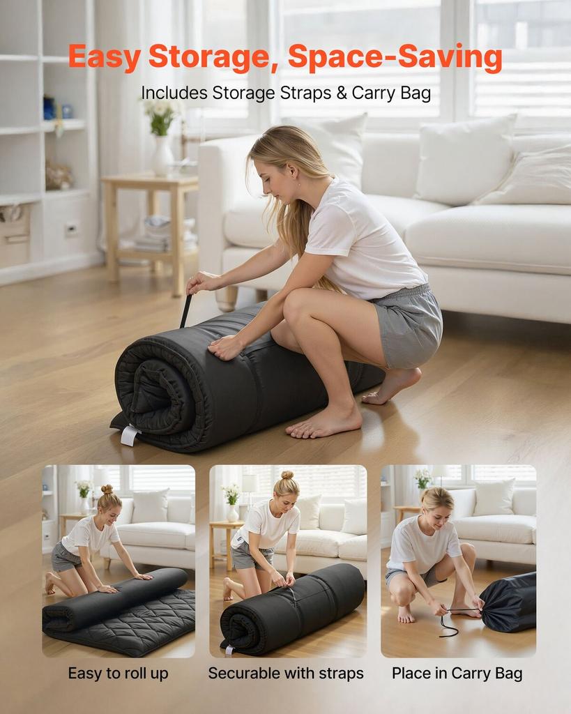 Japanese Tatami Mat, Full Size Foldable Japanese Tatami Mattress, Futon Mattress with Storage Bag & Fastener, 9-Layer Floor Mat for Sleeping, Dorm,