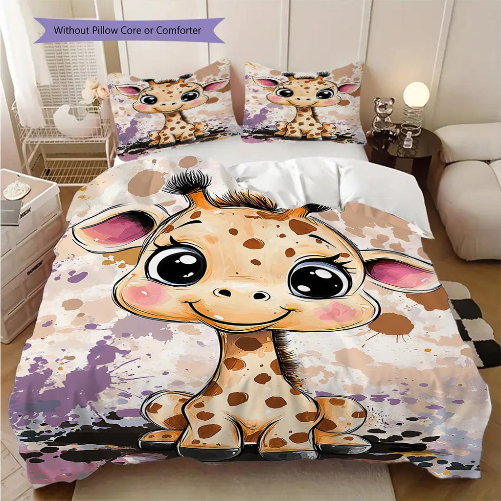 Starry Sky Giraffe Pattern Bedding Quilt Set Quilt Cover Pillowcase Home Decoration Birthday Gift (1 * Duvet Cover + 2 * Pillowcase, Without Core)