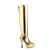 Women's Stretchy Slimming Gold/Silver Super High Heel Platform Over-the-Knee Boots for Runway Show
