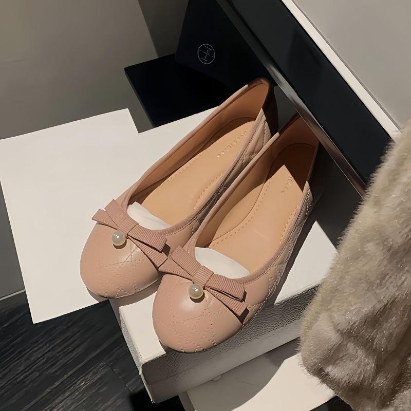 Schafslederversion~ Zarte Schleife Perle helle Mundleder Ballerinas Damen Frühling und Herbst Flats Mary Jane Schuhe