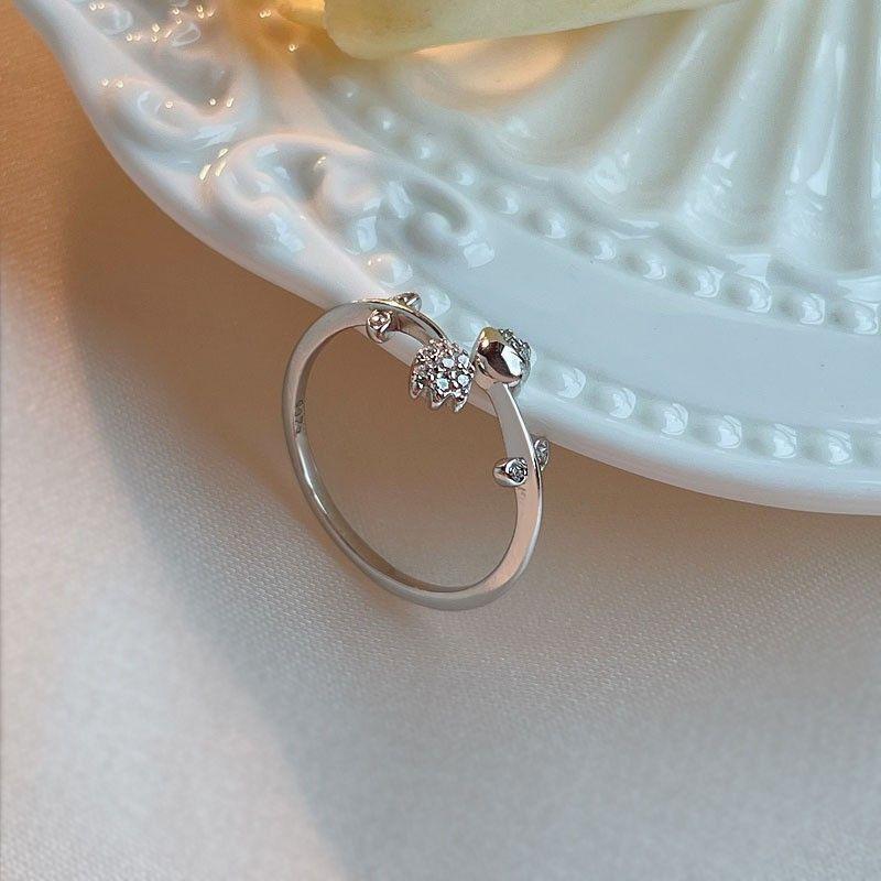 Fashion Luxury Gold Color Tulip Flower Open Ring, Women's Vintage Trend Elegant Temperament Party Zircon Accessories