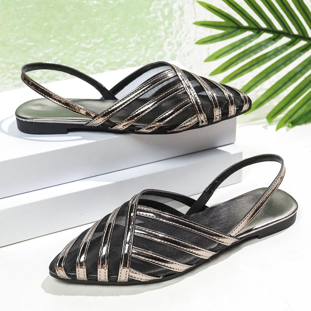 Modische Sommerliche Flache Spitzsandalen für Damen Mesh Freizeit Strandschuhe 2025 Neu Bequem Leicht Bunt Römische Damen Sandalen