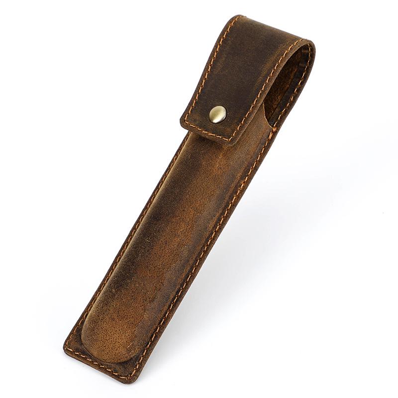 

Retro Crazy Horse Leather Pencil Case - Handmade, Personalized Fountain Pen Box for 1, 2, or 3 Pens - Creative Student Design.