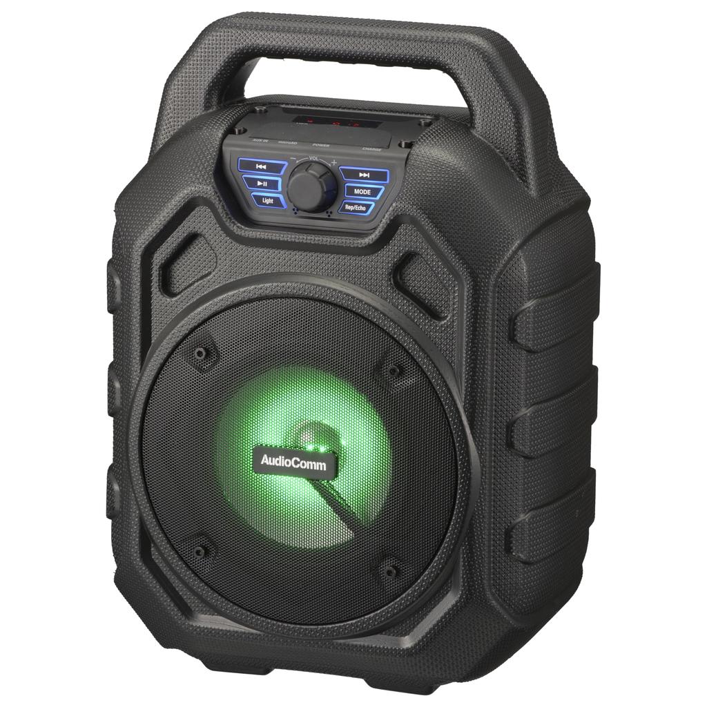 OHM AudioComm Wireless Speaker, Bluetooth 5.3, Sound-Synced Illumination, Portable Party Speaker, USB Memory, MicroSD Card Compatible, FM Radio, IPX6