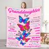 To My Granddaughter Warm Wishes Butterfly Pattern Fleece Throw Soft Cozy Blanket with Inspirational Message for Her