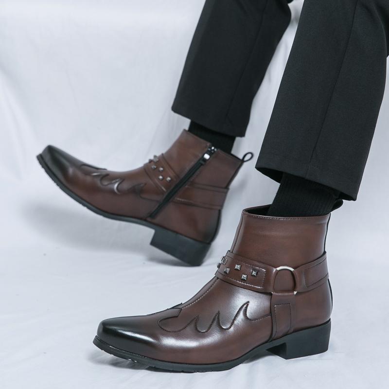 Winter New Fashion Men Pointed Rivet Punk Chelsea Motorcycle Ankle Boots Male Casual Luxury Brand High-top Shoes Zapatos Hombre