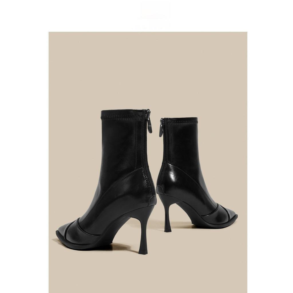 European and American Retro Pointed Autumn and Winter Short Boots Children's Temperament High Heels Patent Leather Thin Niche Pure Desire Wind 2025 Ne