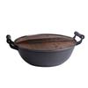 Zhishi Traditional Cast Iron Wok with Double Handles and Wooden Lid
