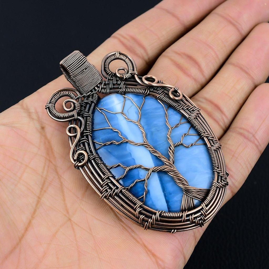 Tree Of Life Owyhee Opal Pendant, 999 Copper Wire Wrapped Jewelry, Gemstone Pendant, Gift For Her Handmade Dainty Jewelry