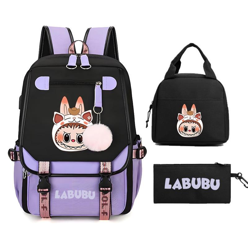 New Labub Children's Schoolbag, Backpack, Shoulder Pencil Case, Three-piece Set, Cute.