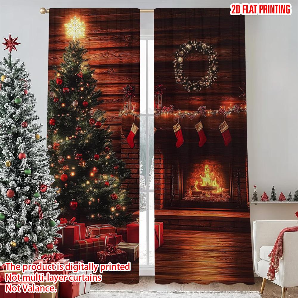 

2 шт. 2D плоская печать Счастливого Рождества Популярные шторы Камин и Рождественская елка Универсальная ткань Без электричества Вечеринка 52.50×116.00 CM 2pcs
