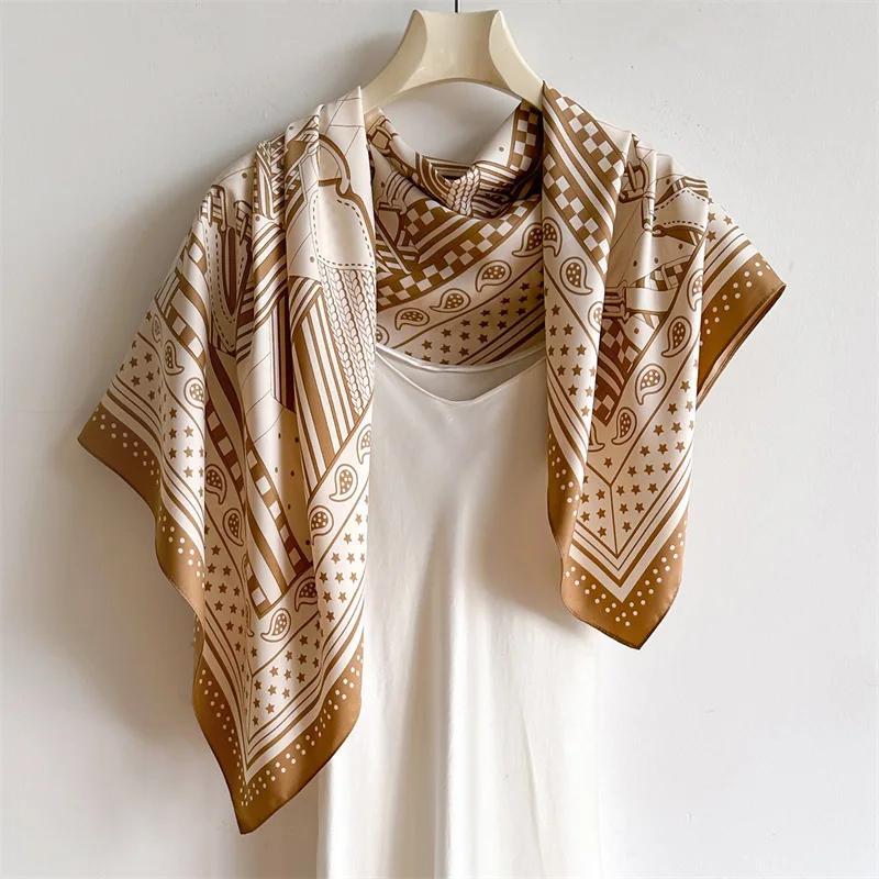 2025 90*90cm Printed Square Scarf Thin Breathable Sunscreen Shawl Casual Outdoor Windproof Head Wrap for Women Ribbon Headband