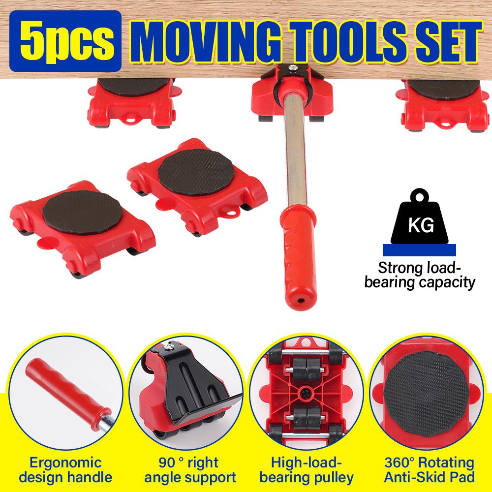 

5 Piece Moving Tool Set Red Car Shaped Pry Bars Furniture Lifting Lever Moving Kit with 9.5cm Heightening Pads United States