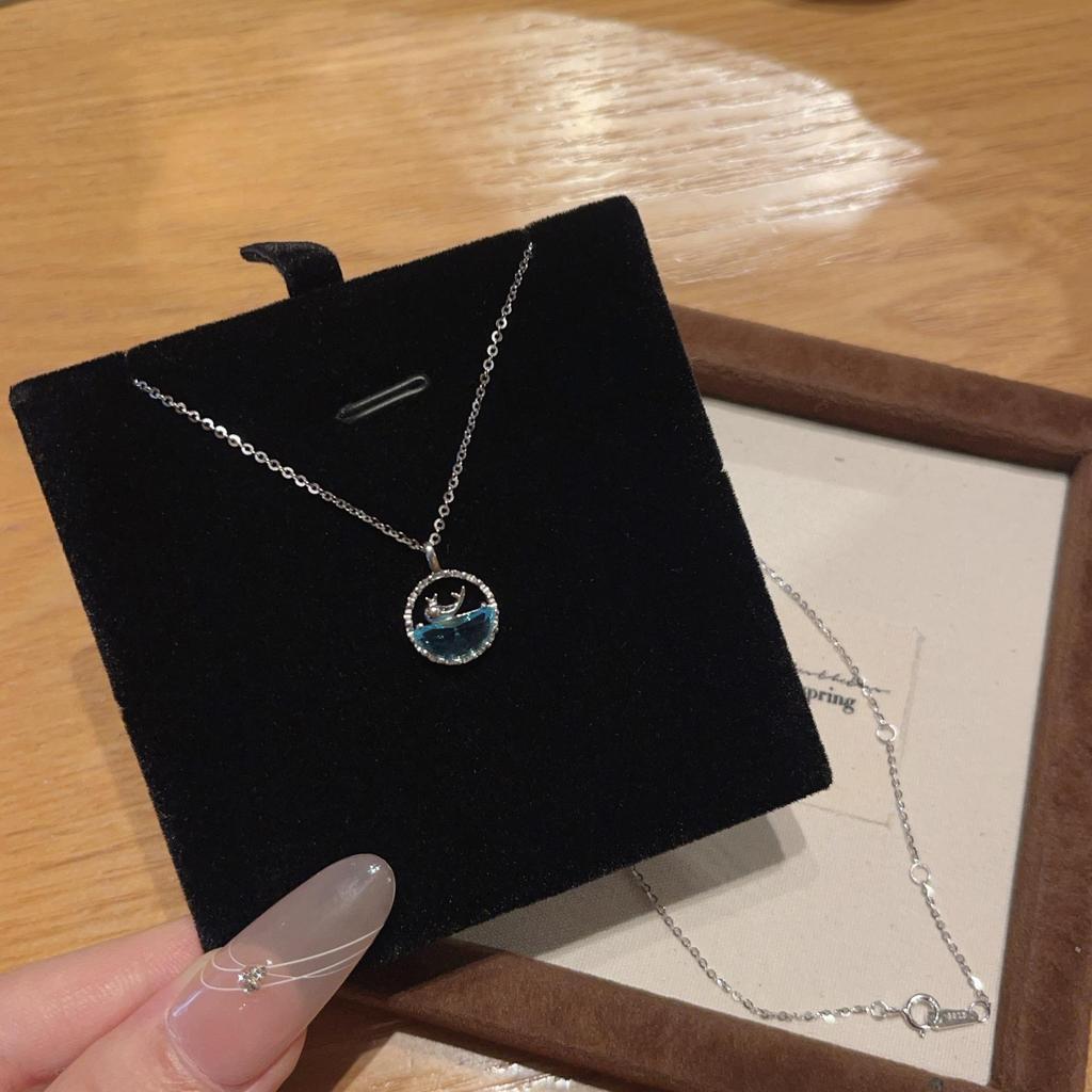 Exquisite S925 Sterling Silver Blue Whale Circle Necklace - Niche Design, Cold Fashion, Women's Clavicle Chain.