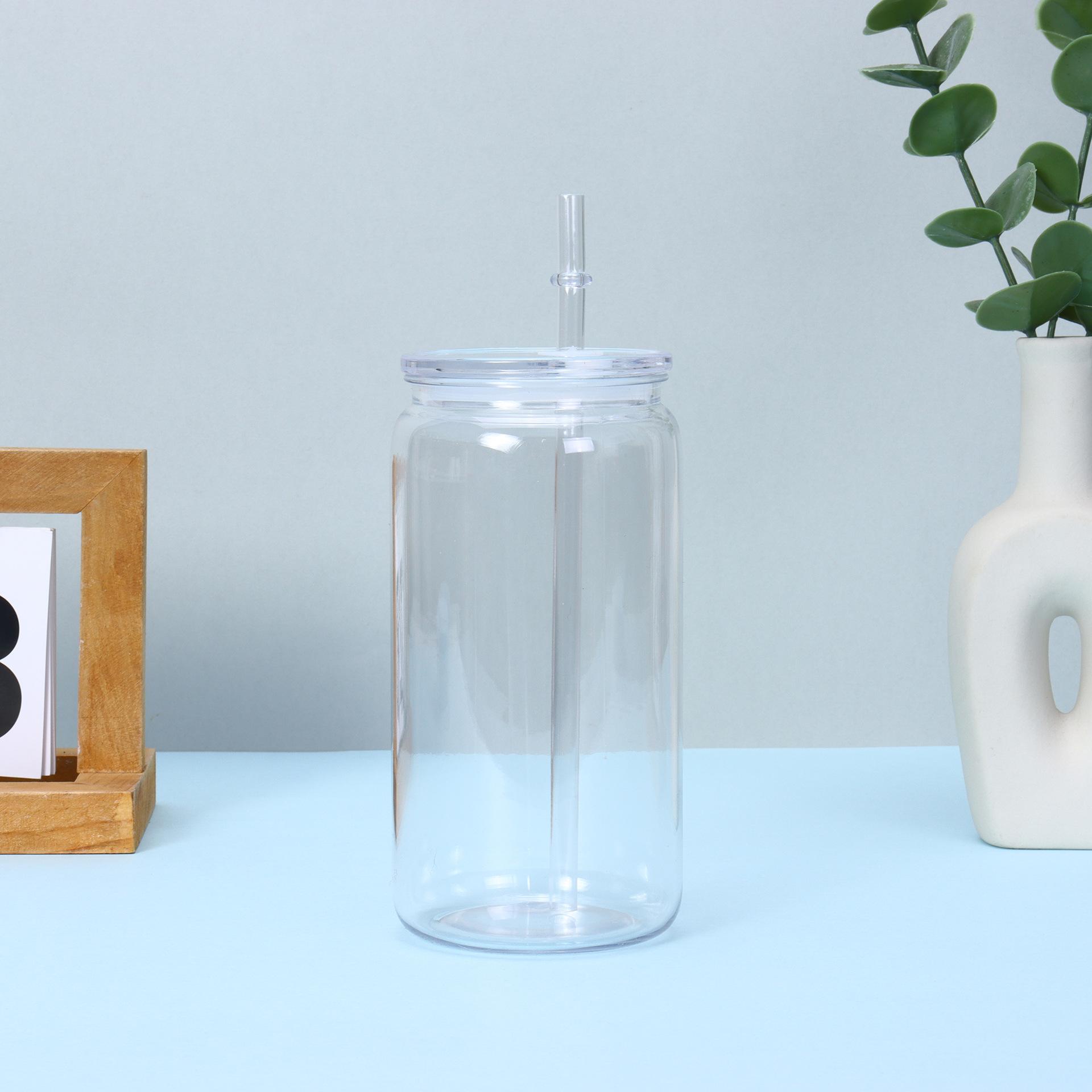 

16 унций Кружка с соломинкой и крышкой, 500 мл Пластиковая кружка для питья Герметичная Подходит для свадебной вечеринки Молоко буйвола Пиво Сок Напиток One Size прозрачный