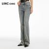 Jinyujie Women's Vintage Mid-High Waist Slim Fit Bootcut Stretch Jeans