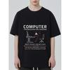 Black T Shirt Computer Troubleshooting Diagram Print With Keyboard Chair And Text For Office Work Or Casual Wear