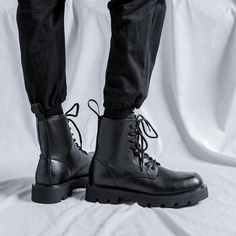 Vyriški madingi platforminiai batai juodi originalios odos batai vakarėlio banketo suknelė aukštas motociklininko batas pavasaris ruduo kulkšnies botas man