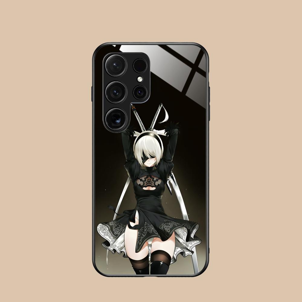 Anime Nier 2B Glass Mobile Phone Case for Samsung Galaxy A56 55 54 53 52 51 36 35 34 23 16 15 5G Colorful Cover