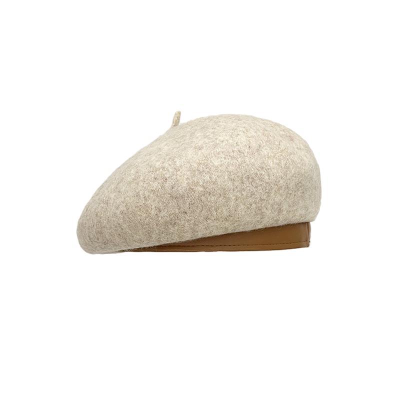 Wool dome beret female autumn and winter face small fashion temperament painter hat leather brim literary and art newspaper children's hat