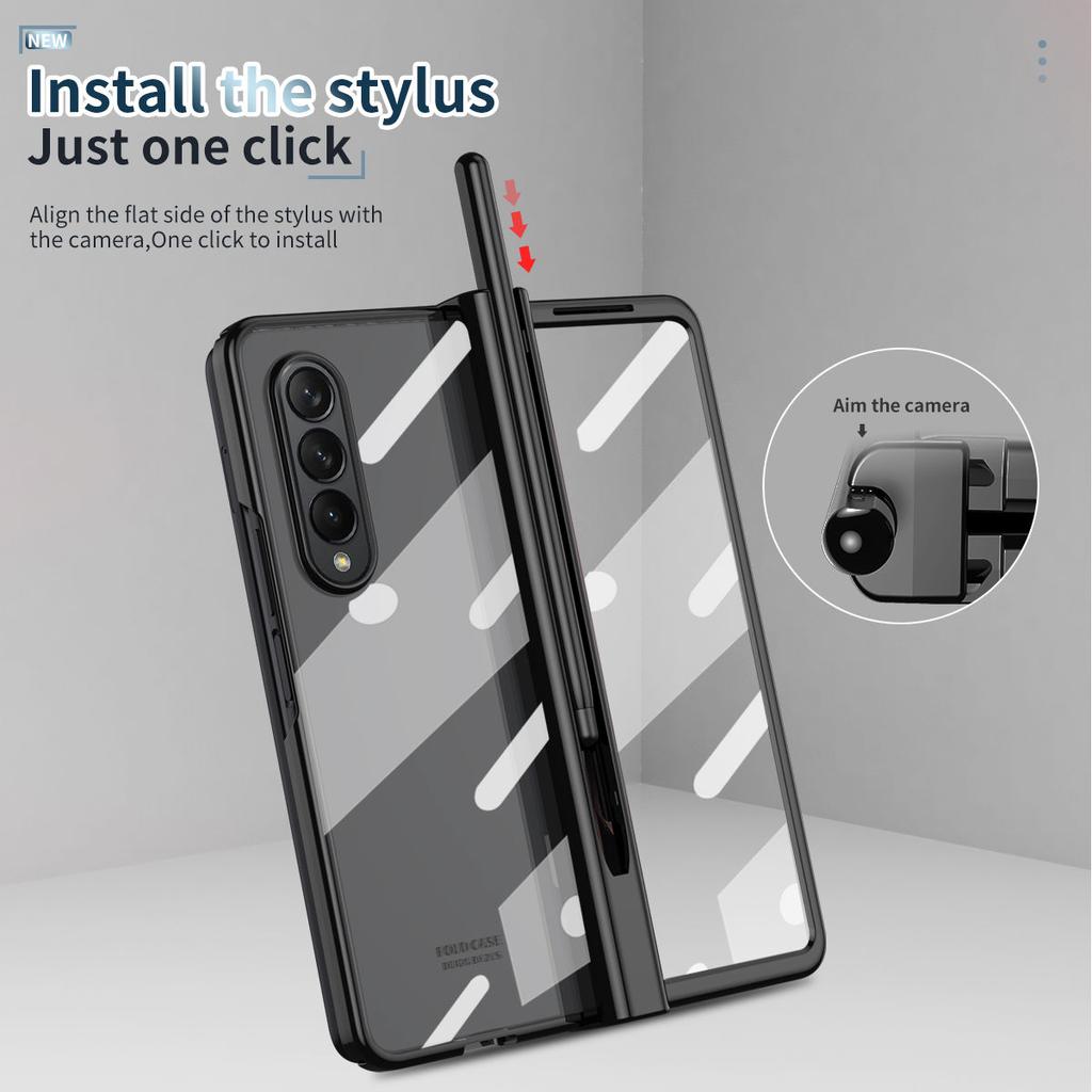 Capa colorida de galvanoplastia delicada para Galaxy Z Fold Z 4 3 com instalação de caneta S Pen e proteção completa