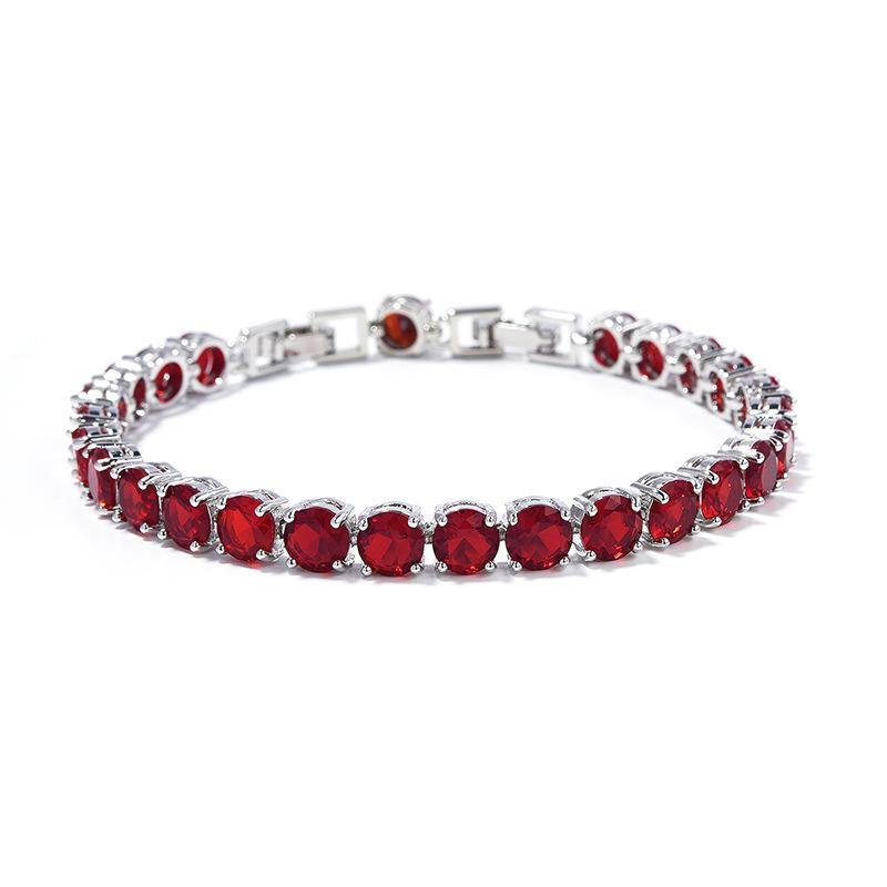 Platinum-Plated Multi-Color Zircon Bracelet - 6mm Diamond Accent for Women