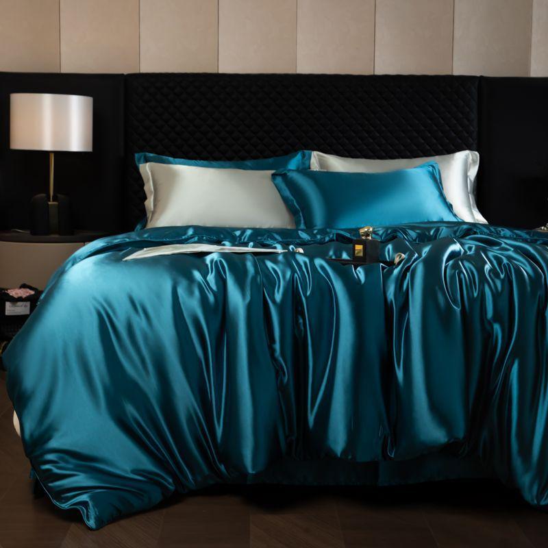 Double-Sided Washable Silk Bedding Set: Sheet, Duvet Cover, Bed Skirt
