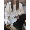 Minimalist Women's Warm Cotton Long-Sleeve T-Shirt for Spring, Autumn, Winter