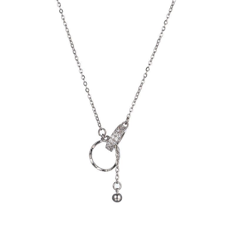 Exquisite French Minimalist Double Ring Diamond Clavicle Necklace for Women