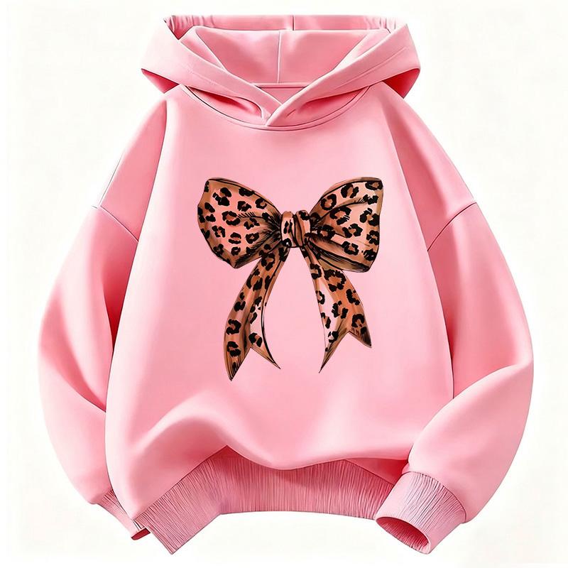 Vintage Leopard Bow Print T Shirts Y2k Girls Reto Hoodies Children's Sweatshirt Hoody Girls Casual Hoodies Y2k Clothes