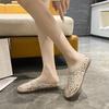 Spring Baotou Slippers for Women Round Head Sequin Cloth Mesh Breathable Soft Sole Anti-slip Wear-resistant Flat Shoes