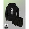 Herr 2-delad Polyester Casual Outfit Huvtröja och Avslappnade Shorts Gym Lounge