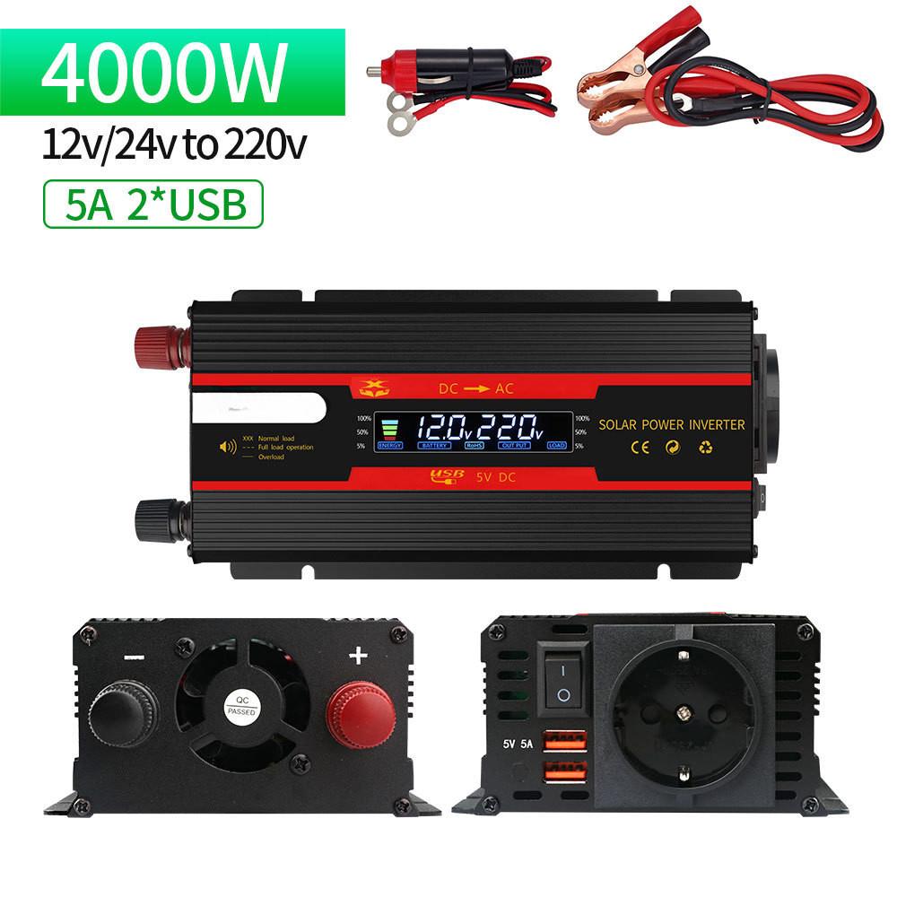1000W/3000W/4000W/6000W Solar Sine Wave Power Converter Household Digital Display Voltage Transformer Intelligent Portable Car Inverter