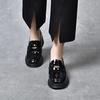 Round Head Small Leather Shoes Women's 2024 Spring New British Style Foot Loafers Cow Patent Leather Metal Buckle Thick Heel Single Shoes