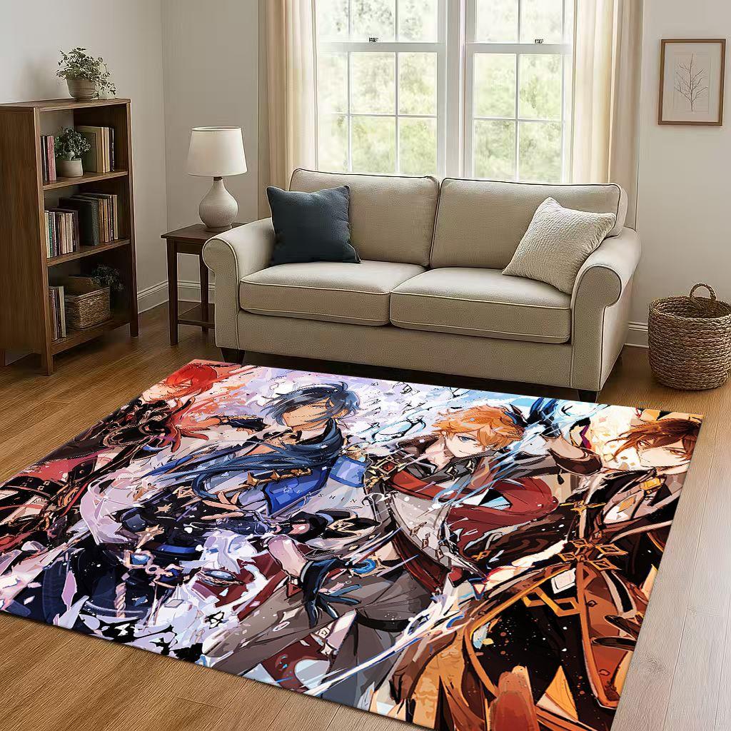 Game Genshin Impact Cartoon Living Room Non-Slip Area Rug Soft Carpet for Bedroom Playroom Sofa , Easy Clean Home Decor Doormat
