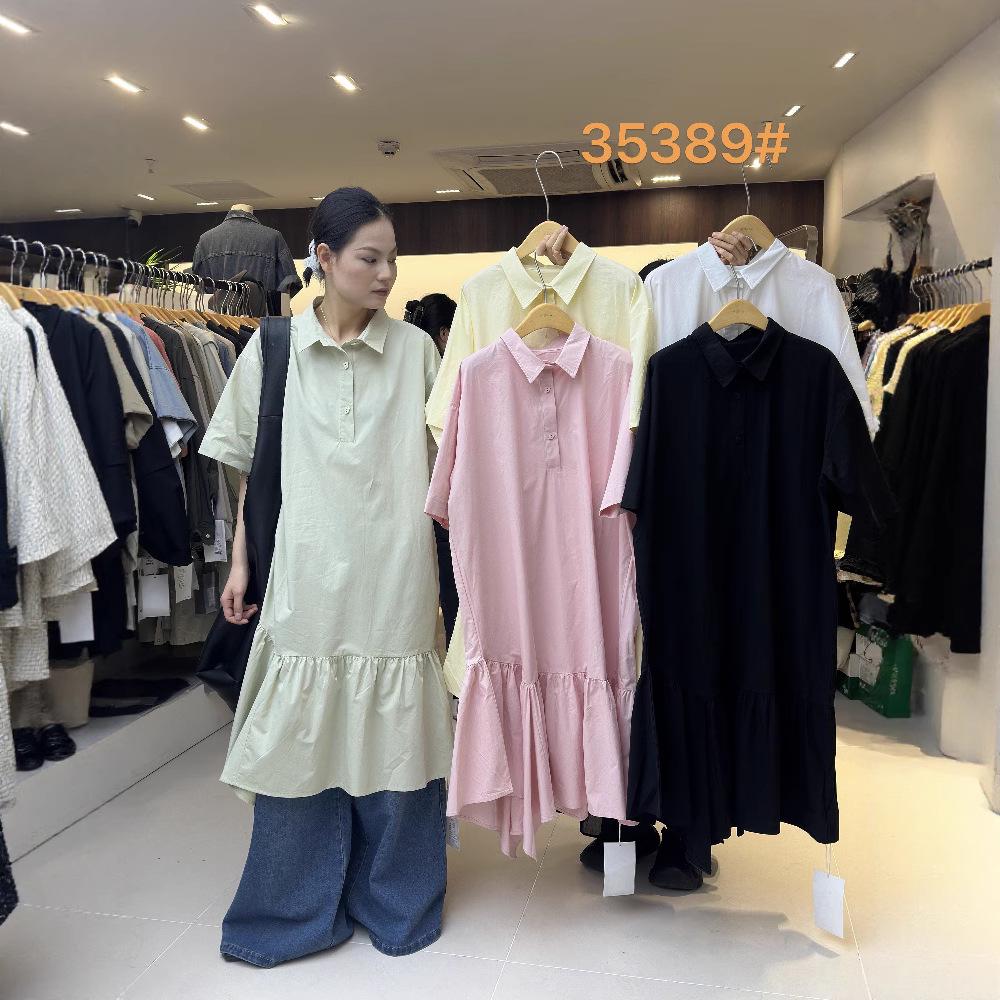 

Summer Korean Loose Plus Size Irregular Ruffle Short Sleeve Shirt Dress One Size зелений