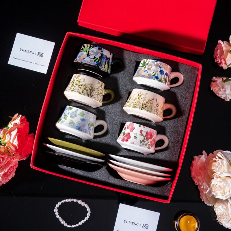 French Chic Iris Ceramic Coffee Cup & Saucer Set Exquisite Red Gift Box
