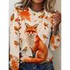 Ladies' Casual V-neck Long Sleeved Cartoon Portrait Contrasting Printed Semi Transparent Top