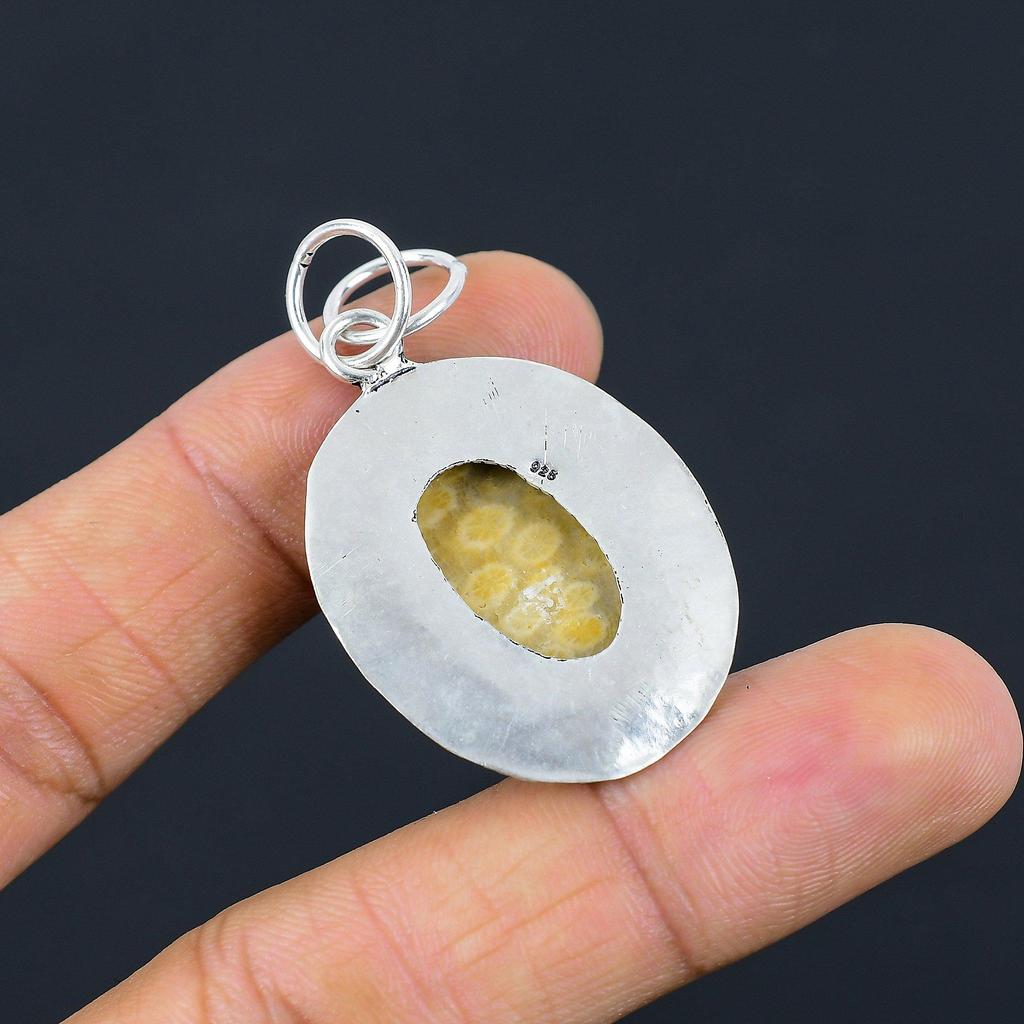 Halloween Sale Root Chakra Fossil Coral Gemstone 925 Sterling Silver New Pendant