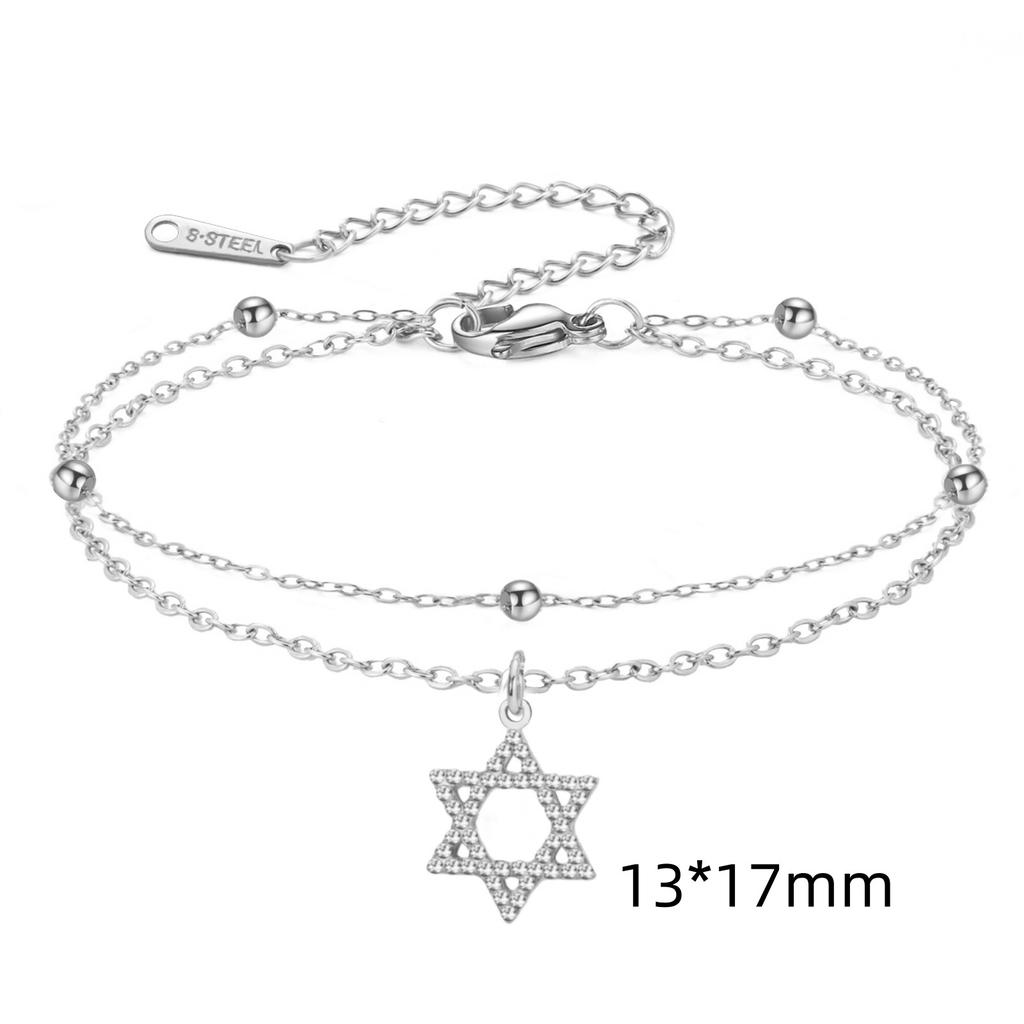 Jeshayuan Bling Zircon Star Of David Bracelet For Women Double Layer Beads Chain Bracelet Stainless Steel Je Bracelet Gift