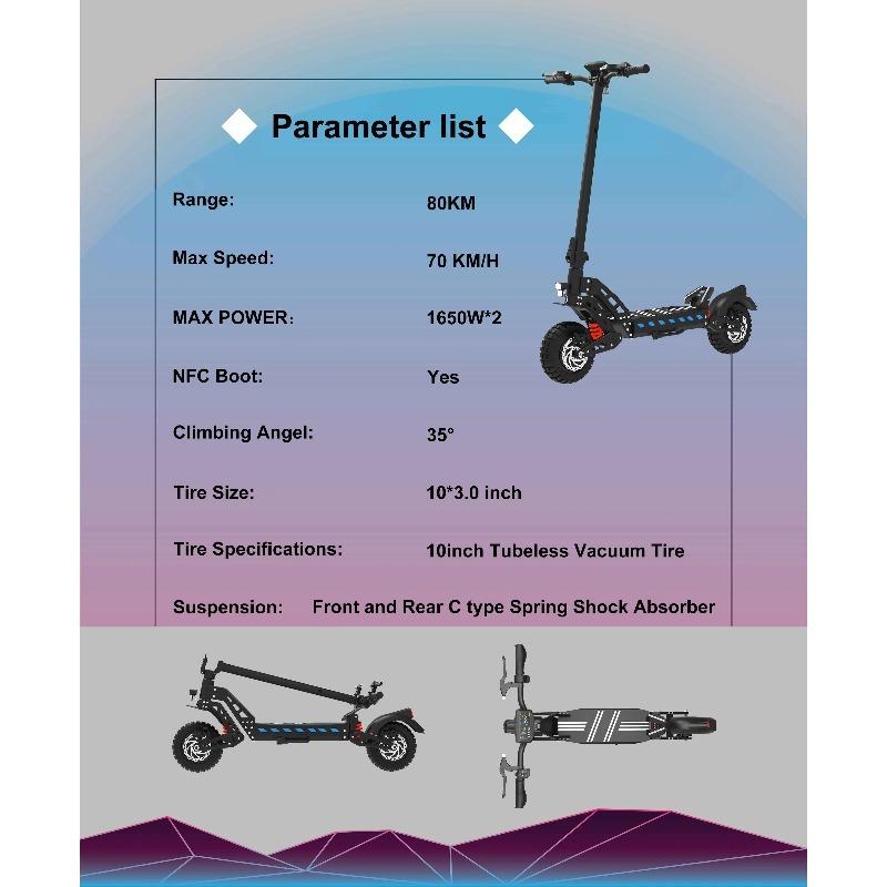 DT10 E-Scooters Peak 1400W Motor 48V 15.6AH  Battery Dual Suspension Electric Scooter 10-Inch Tire Fold Off-Road Scooters Electric