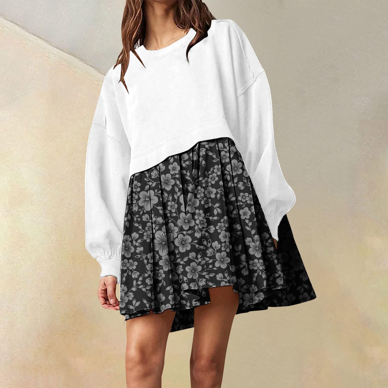 Женское платье-толстовка большого размера с длинным рукавом в стиле пэчворк пуловер топы платье-толстовка L чёрный 2336₽