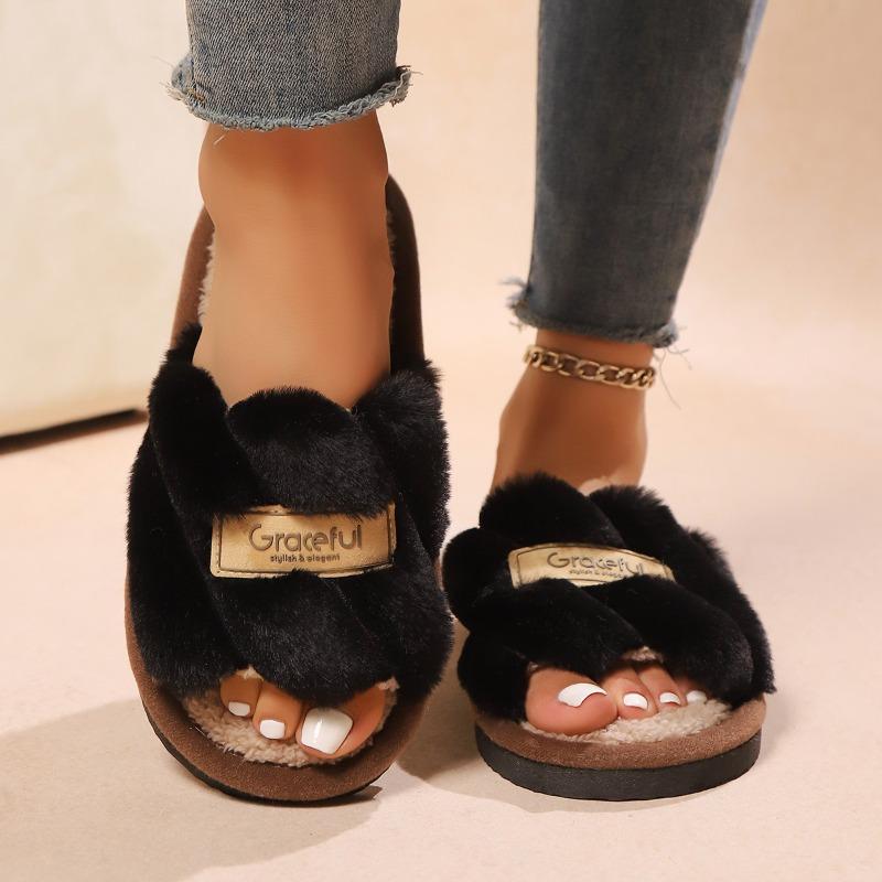 Women's Fuzzy Plush Slippers – Trending Cross-Border Winter Slides with Thick Cushioned Non-Slip Sole