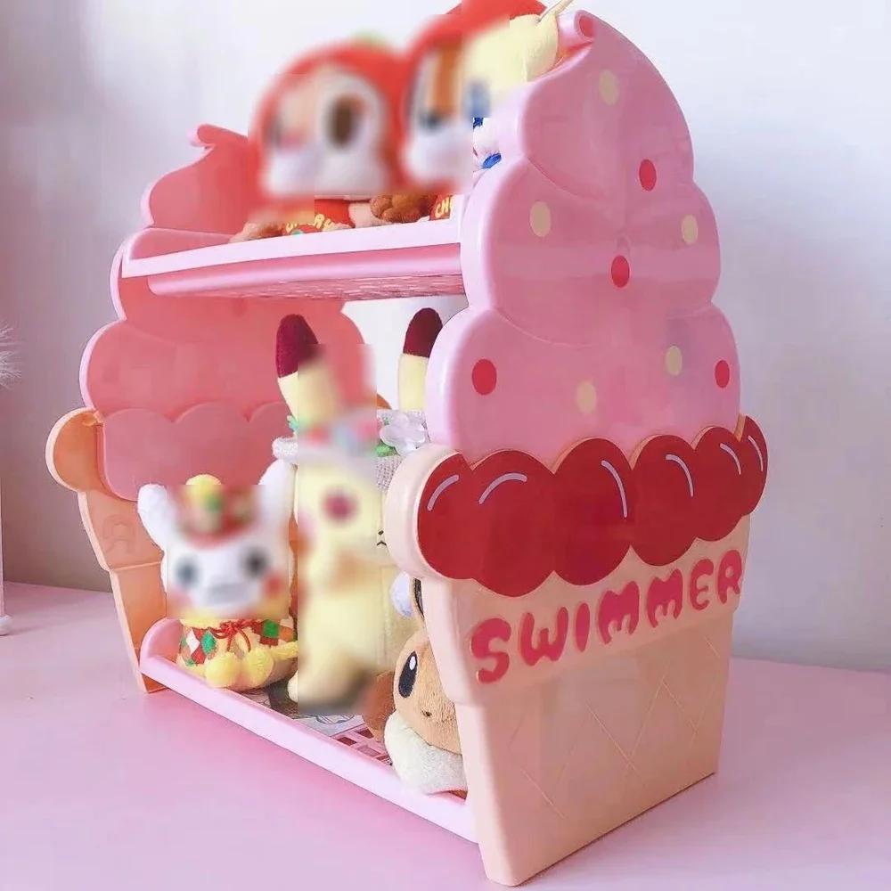 Double Layer Shelf Ice Cream Pink Girl Heart Desktop Ins Style Plastic Storage Rack Cute Student Bedroom Dormitory Storage Box