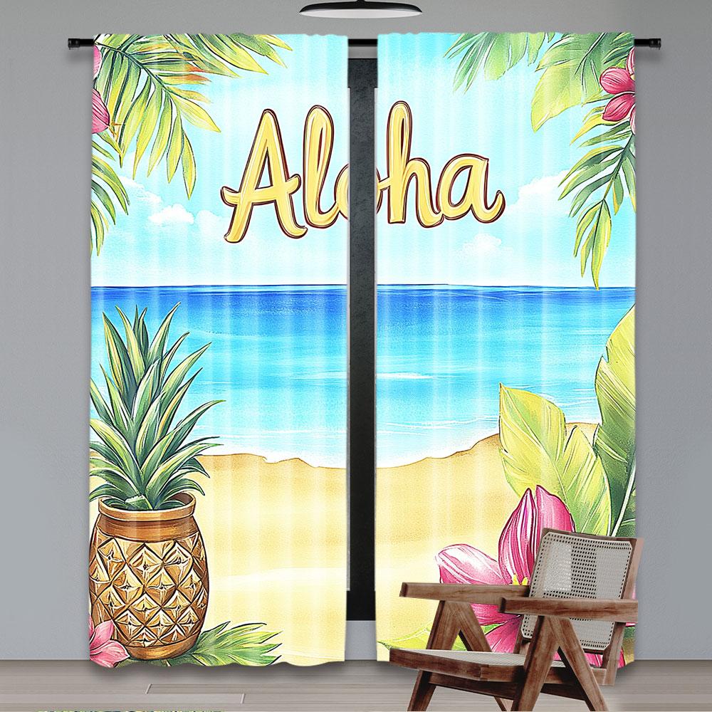 2 szt. Zasłona Aloha Hawajski Tropikalna Plaża Letni Krajobraz Dekoracje na Przyjęcie Urodzinowe Zasłony Całoroczny Urok Do Salonu