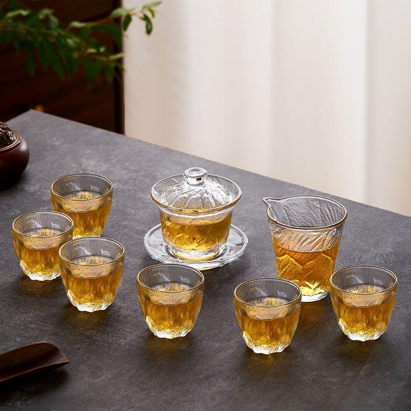 

Glacier Heat-Resistant Glass Tea Set High-Grade Gongfu Teacups Fair Pitcher Sake Cups Gaiwan Tea Maker for Home Guest Serving