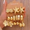Conjunto de Brincos Stud Flor e Estrela para Mulheres Europeias e Americanas - Elegante, Estiloso, Design Único